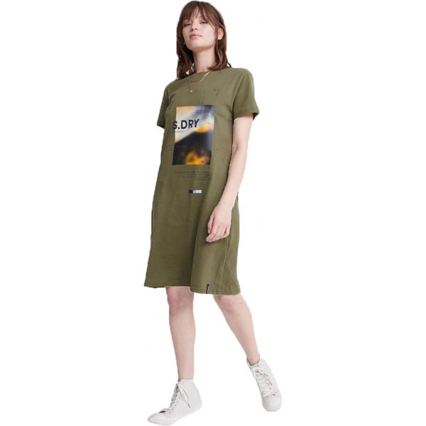Superdry DESERT GRAPHIC T-SHIRT DRESS Dámské šaty, Khaki, Veľkosť 8