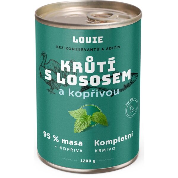 LOUIE KRŮTÍ S LOSOSEM A KOPŘIVOU 1 200 G Psí konzerva, zelená, velikost