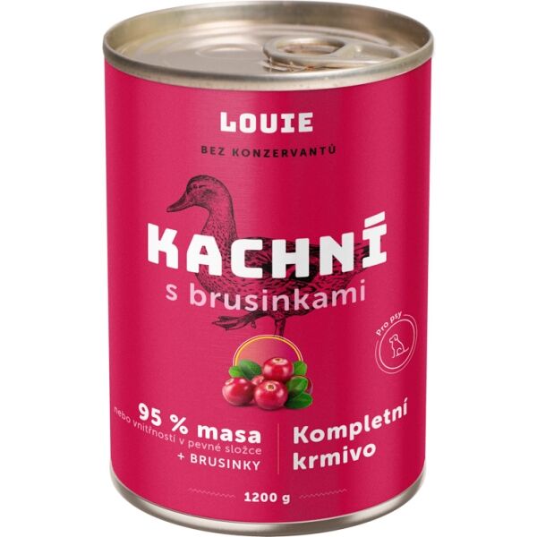 LOUIE KACHNÍ S BRUSINKAMI 1 200 G Psí konzerva, růžová, velikost